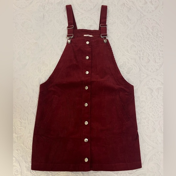 Francesca's Collections Dresses & Skirts - Francesca’s Burgundy Corduroy Button-Front Overall Dress